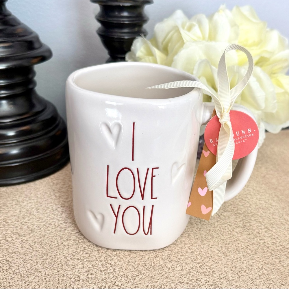 NEW Rae Dunn I LOVE YOU Engraved Hearts Ceramic Mug